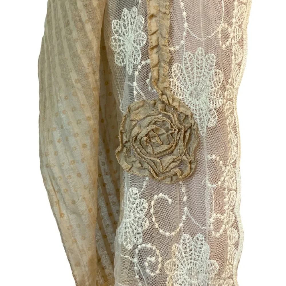 Accessory Street Romantic Lace Scarf Flower Appliqués Feminine Boho Cottagecore